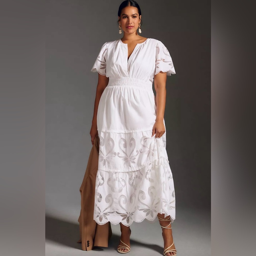 Anthropologie The Somerset Maxi Dress Cutout Edition Tiered Smocked White - Picture 4 of 7